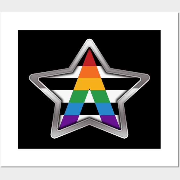 Large LGBT Ally Pride Flag Colored Star with Chrome Frame Wall Art by LiveLoudGraphics